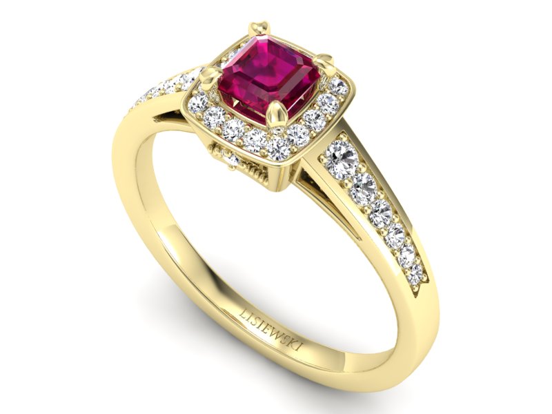 Złoty pierścionek z rubinem i brylantami - P15224zr — zdjęcie 3