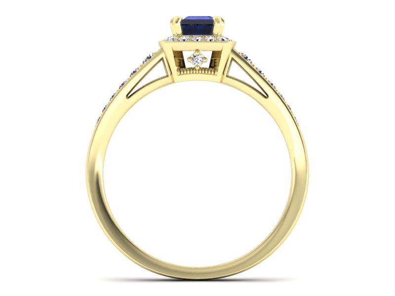 Złoty pierścionek z szafirem i brylantami - P15224zsz — zdjęcie 2