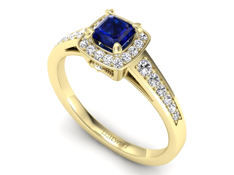 Złoty pierścionek z szafirem i brylantami - P15224zsz — zdjęcie 3