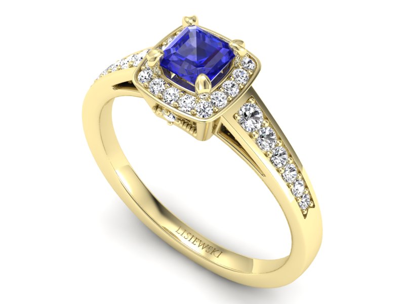 Złoty pierścionek z szafirem i brylantami - P15224zszc — zdjęcie 3