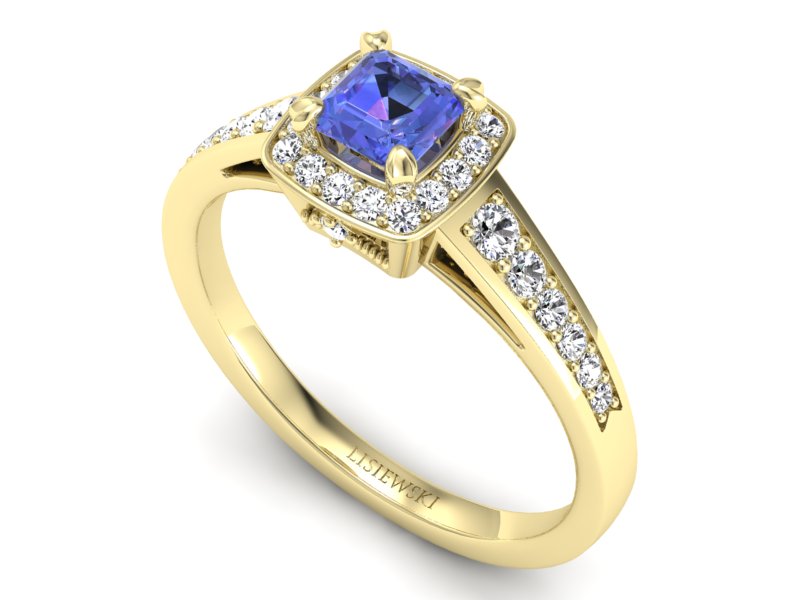 Złoty pierścionek z tanzanitem i brylantami - P15224zt — zdjęcie 3