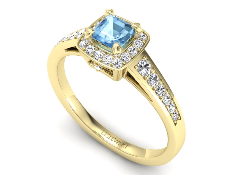 Złoty pierścionek z topazem i brylantami - P15224ztp — zdjęcie 3