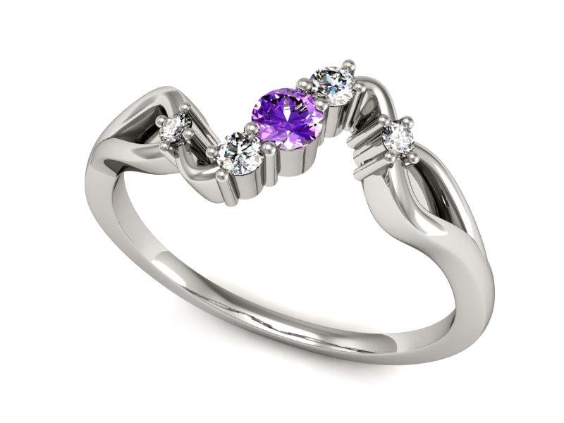 Złoty pierścionek z ametystem i brylantami - p15227bam