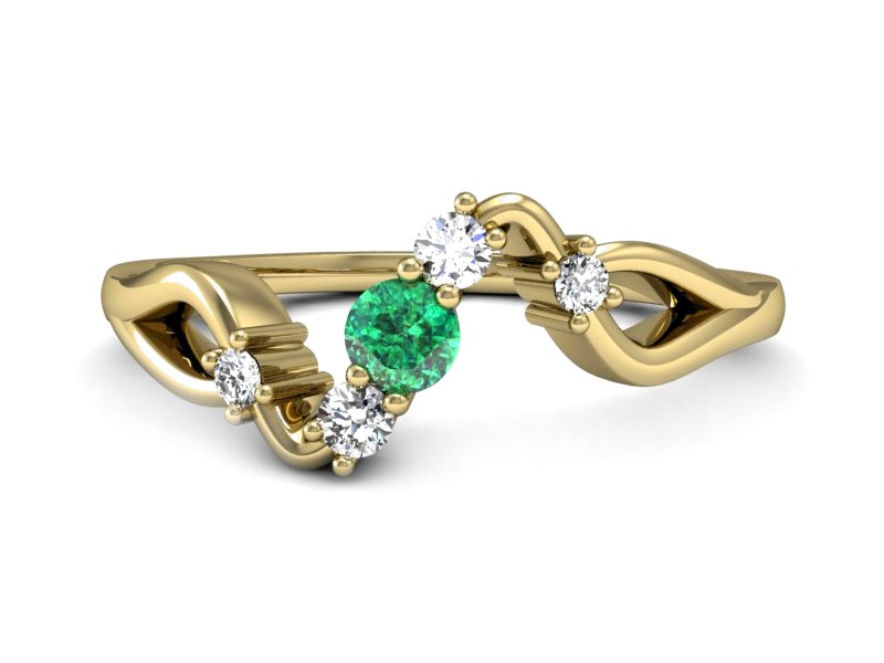 Złoty pierścionek ze szmaragdem i brylantami - p15227zsm — zdjęcie 2