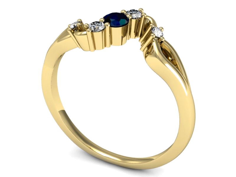 Złoty pierścionek z szafirem i brylantami - p15227zsz — zdjęcie 3