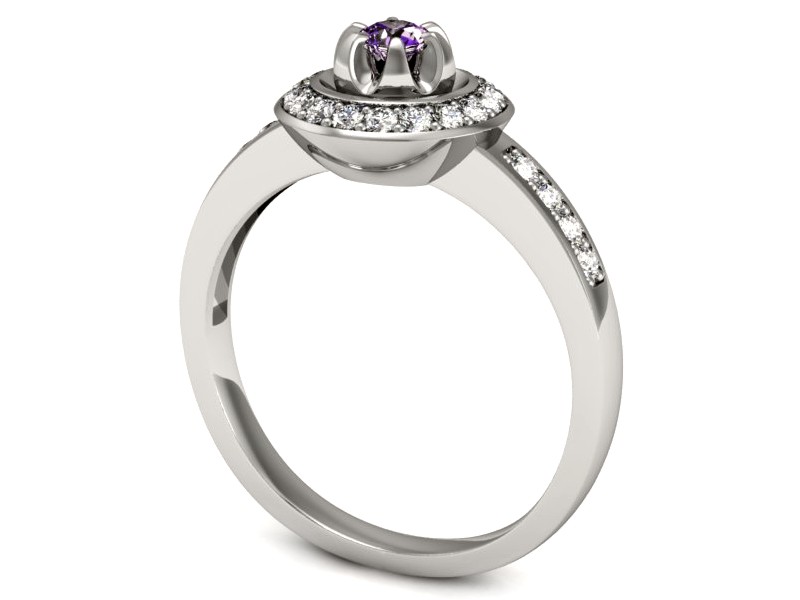 Złoty pierścionek z ametystem i brylantami - P15232bam — zdjęcie 3