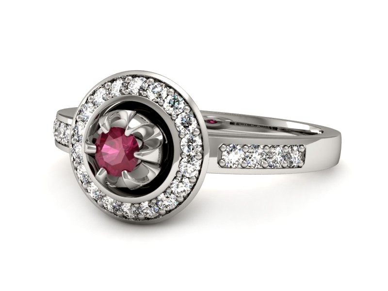 Pierścionek z rubinem i brylantami białe złoto - P15232br — zdjęcie 2