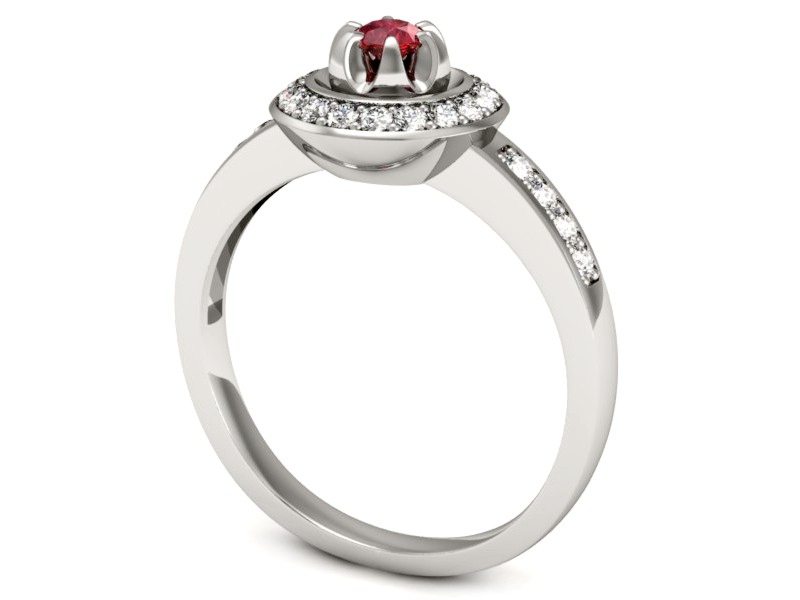 Pierścionek z rubinem i brylantami białe złoto - P15232br1 — zdjęcie 3