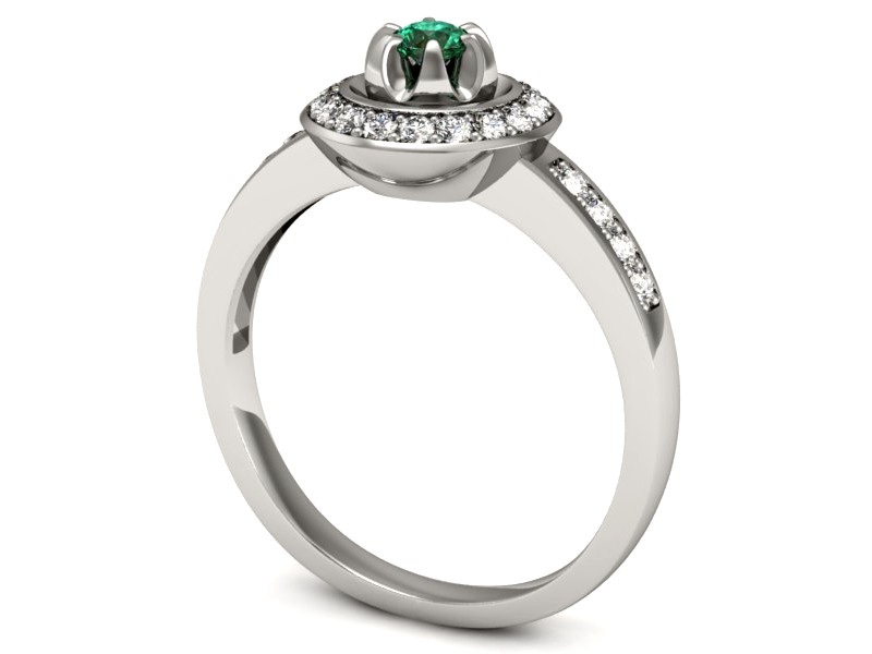 Złoty pierścionek ze szmaragdem i brylantami - P15232bsm — zdjęcie 3