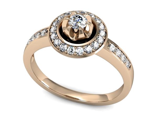 Pierścionek zaręczynowy z brylantami różowe złoto - P15232c- 1