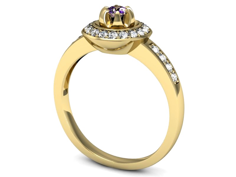 Złoty pierścionek z ametystem i brylantami - P15232zam — zdjęcie 3