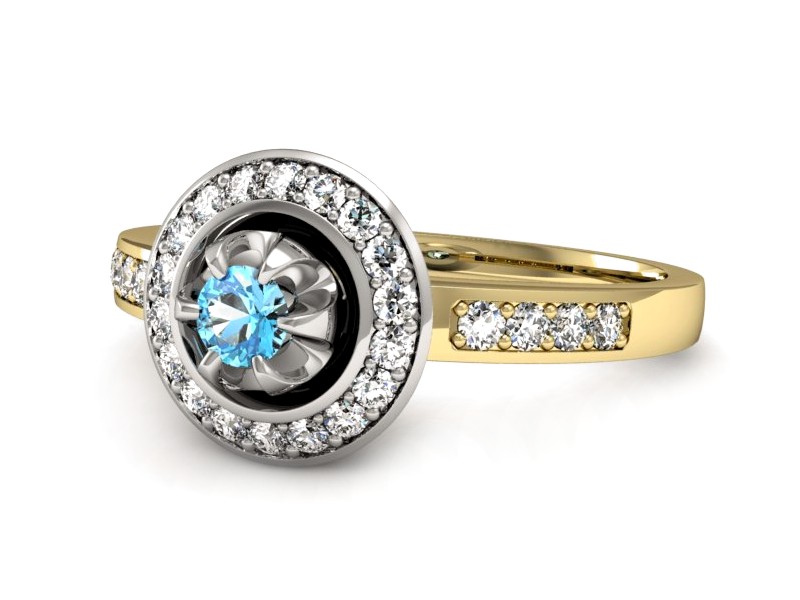 Złoty pierścionek z topazem i diamentami - P15232zba — zdjęcie 2