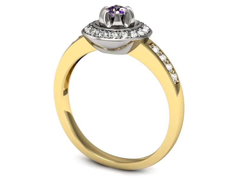 Złoty pierścionek z ametystem i brylantami - P15232zbam — zdjęcie 3