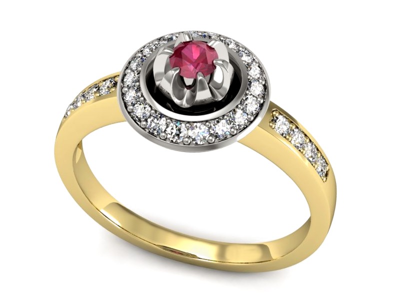 Złoty pierścionek z rubinem i brylantami - P15232zbr