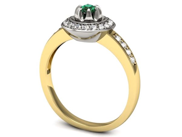 Złoty pierścionek ze szmaragdem i brylantami - P15232zbsm