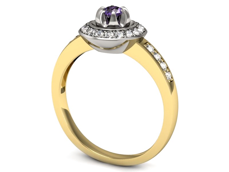 Złoty pierścionek z tanzanitem i brylantami - P15232zbt — zdjęcie 3