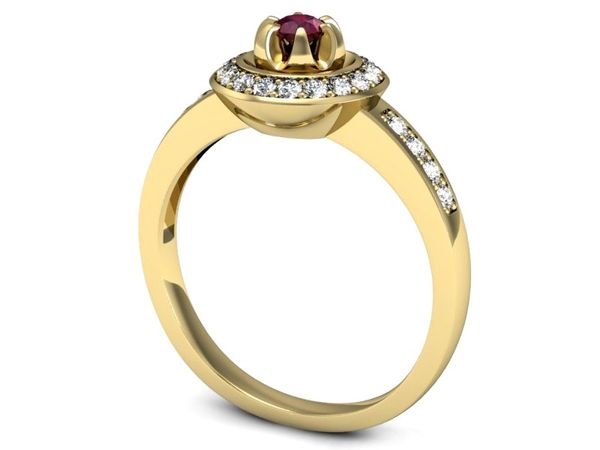 Pierścionek zaręczynowy z rubinem i diamentami - P15232zr