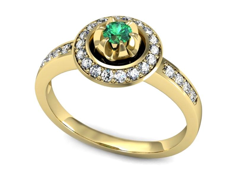 Złoty pierścionek ze szmaragdem i brylantami - P15232zsm