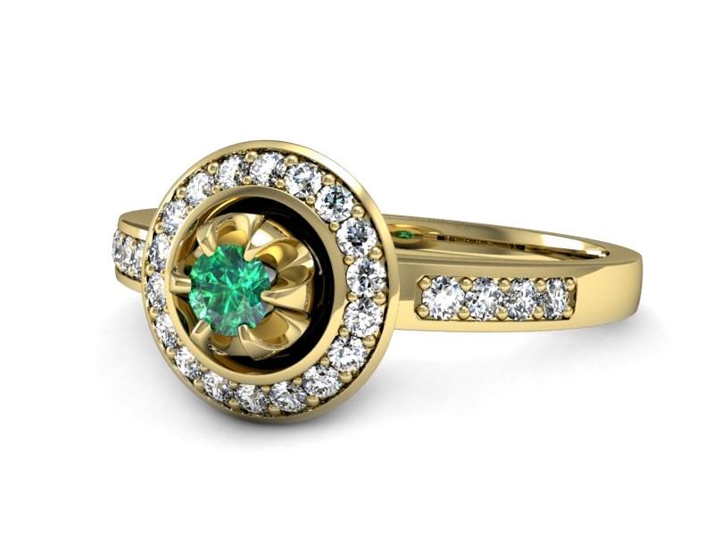 Złoty pierścionek ze szmaragdem i brylantami - P15232zsm — zdjęcie 2