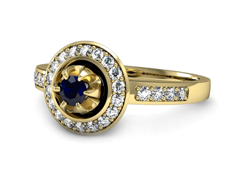 Złoty pierścionek z szafirem i brylantami - P15232zsz — zdjęcie 2
