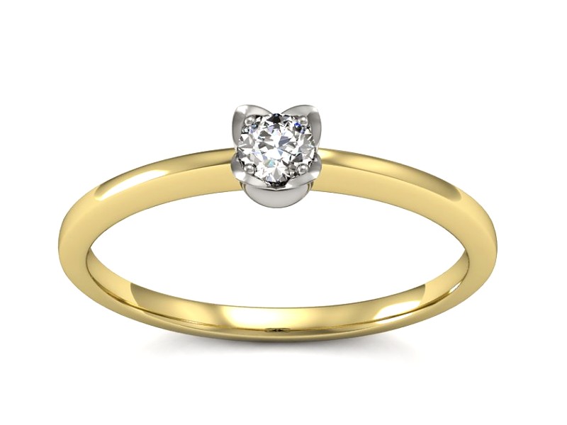 Pierścionek z diamentem żółte i białe złoto - P15237zb — zdjęcie 3