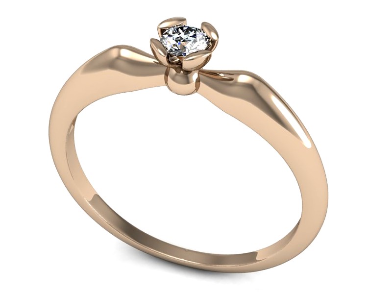 Złoty pierścionek z brylantem różowe złoto - P15238c — zdjęcie 3