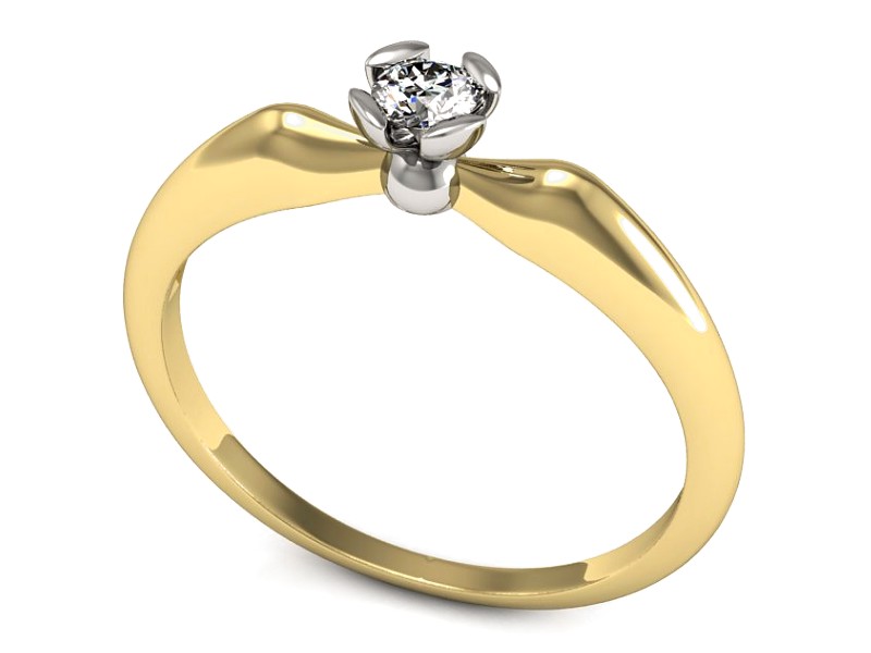 Pierścionek z diamentem żółte i białe złoto - P15238zb — zdjęcie 3