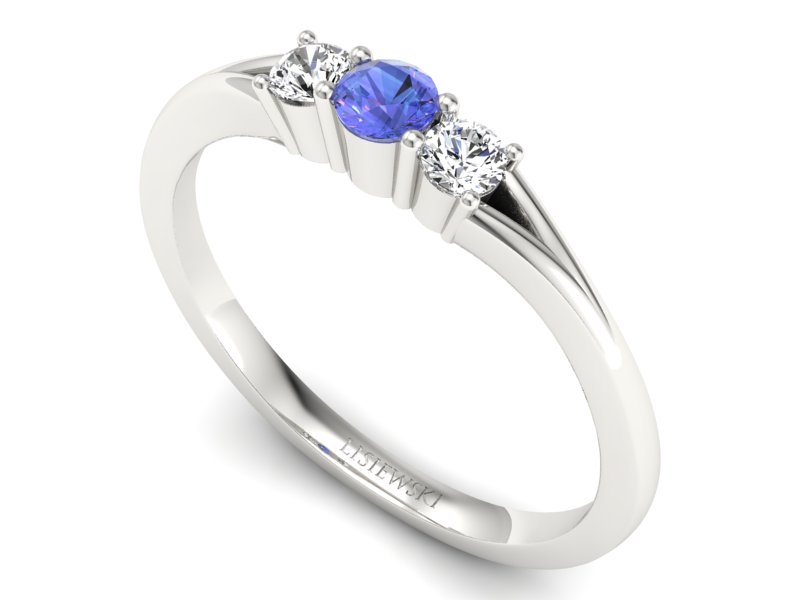 Złoty pierścionek z tanzanitem i brylantami - P15241bt — zdjęcie 3