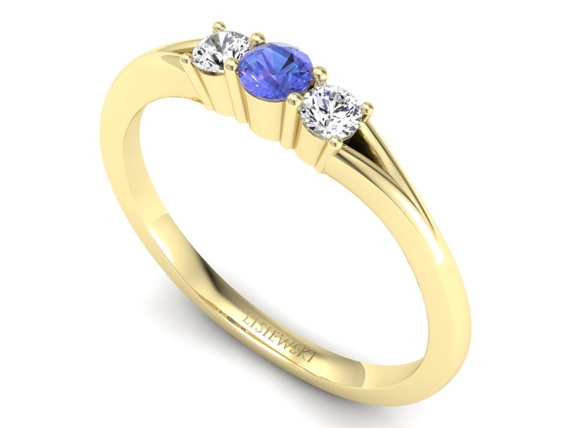 Pierścionek z tanzanitem i brylantami żółte złoto - P15241zt — zdjęcie 3