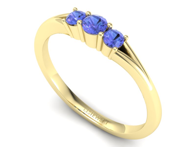 Złoty pierścionek żółte złoto z tanzanitami - P15241ztt — zdjęcie 3