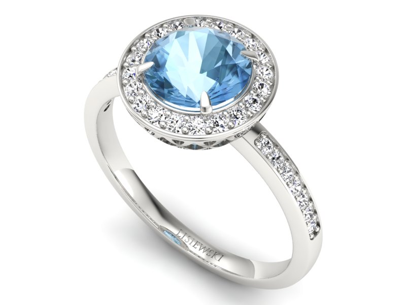 Pierścionek z topazem i brylantami białe złoto - P15243ba — zdjęcie 3