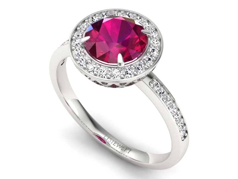 Pierścionek z rubinem i brylantami białe złoto - P15243br — zdjęcie 3