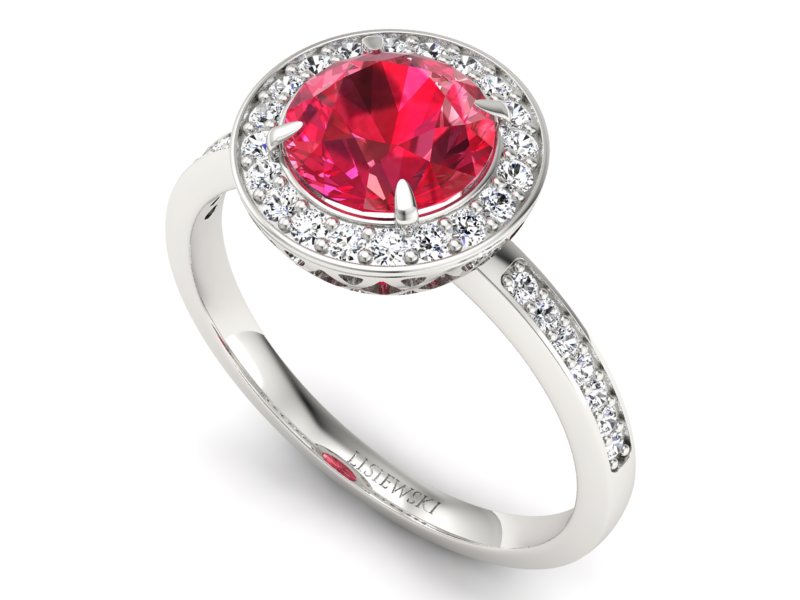 Pierścionek z rubinem i brylantami białe złoto - P15243br1 — zdjęcie 3