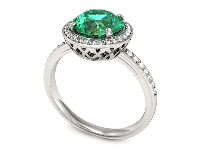 Pierścionek białe złoto szmaragd i brylantami - P15243bsm — zdjęcie 3