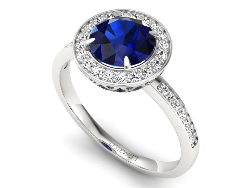Pierścionek z szafirem i brylantami białe złoto - P15243bsz — zdjęcie 3