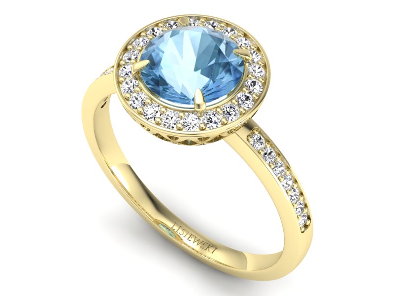 Złoty pierścionek z topazem i brylantami - P15243za — zdjęcie 3