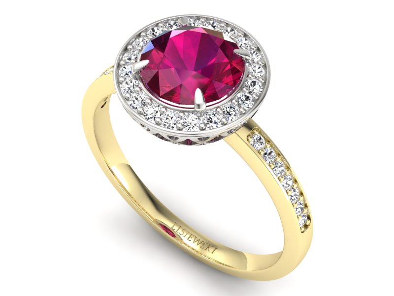 Pierścionek z rubinem i diamentami - P15243zbr — zdjęcie 3