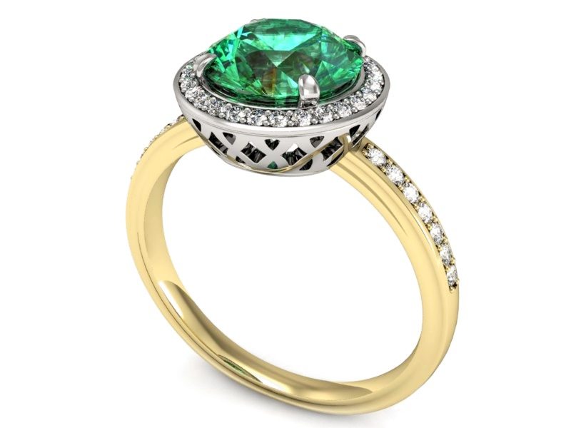 Pierścionek zaręczynowy ze szmaragdem z brylanty - P15243zbsm — zdjęcie 3