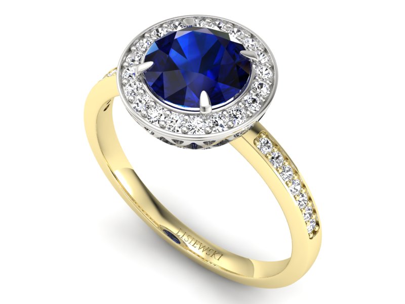 Pierścionek szafir i diamenty białe żółte złoto - P15243zbsz — zdjęcie 3