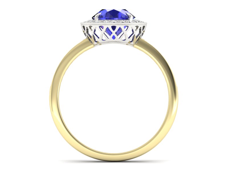 Pierścionek z diamentem i szafirem - P15243zbszc — zdjęcie 2