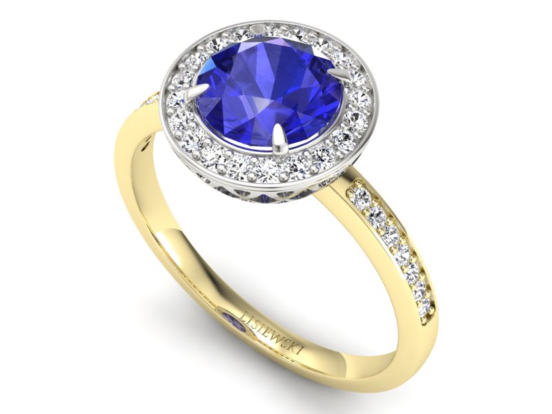 Pierścionek z diamentem i szafirem - P15243zbszc — zdjęcie 3