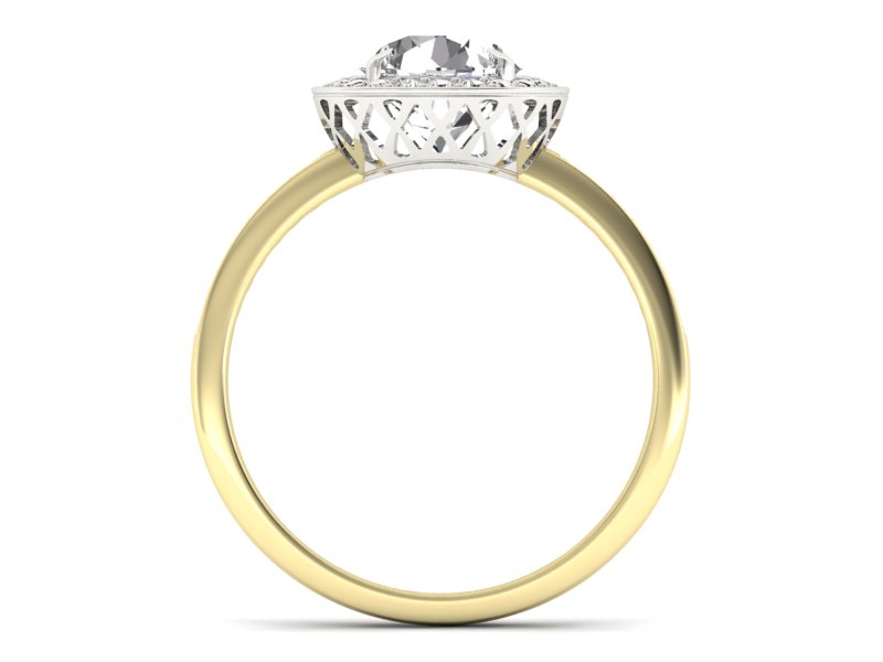 Pierścionek z diamentami żółte białe złoto - P15243zbV — zdjęcie 2