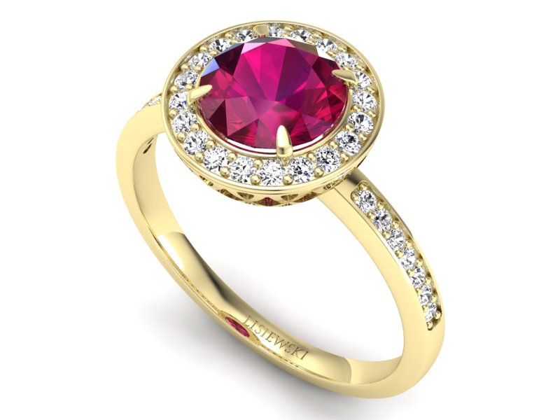 Pierścionek z rubinem i brylantami żółte złoto - P15243zr — zdjęcie 3