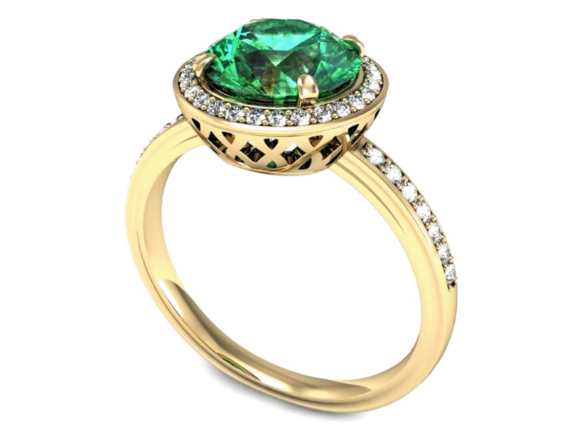Pierścionek ze szmaragdem i diamentami złoto - P15243zsm — zdjęcie 3
