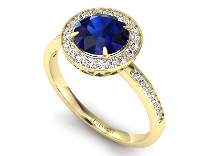 Pierścionek z szafirem i brylantami żółte złoto - P15243zsz — zdjęcie 3