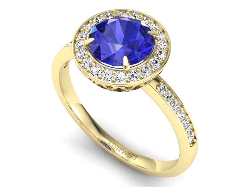 Pierścionek z szafirem i brylantami żółte złoto - P15243zszc — zdjęcie 3