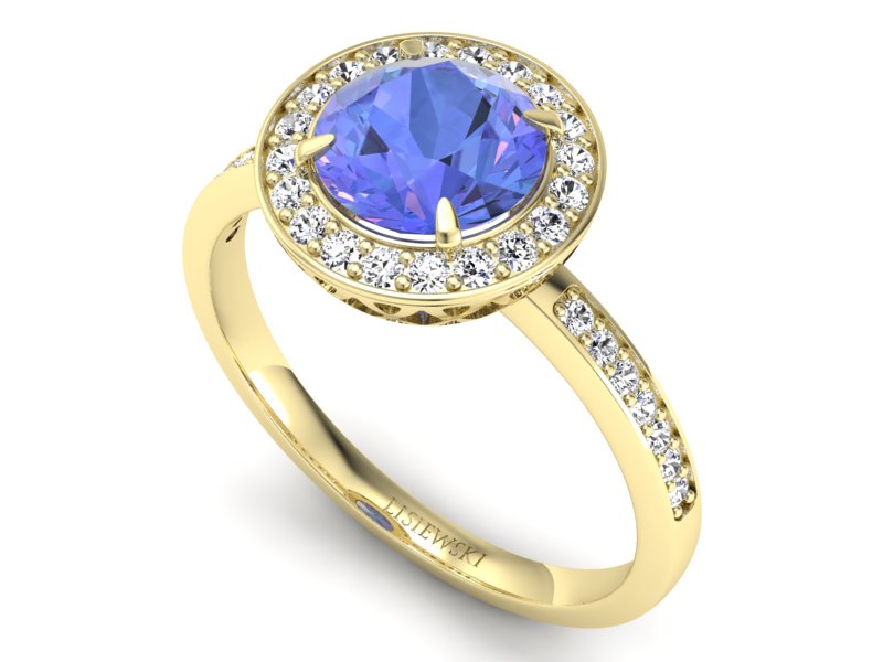 Pierścionek z tanzanitem i diamentami żółte złoto - P15243zt — zdjęcie 3