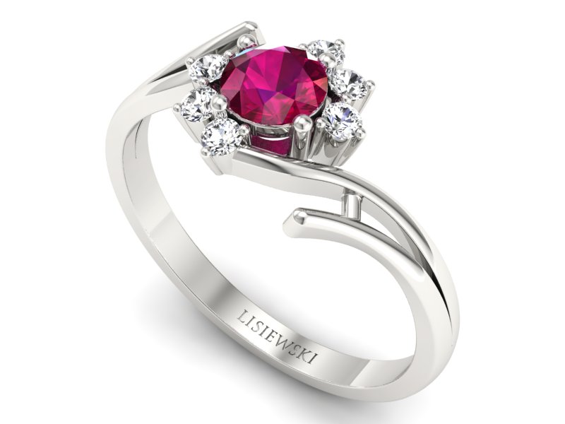 Złoty pierścionek z rubinem i brylantami - P15244br — zdjęcie 3