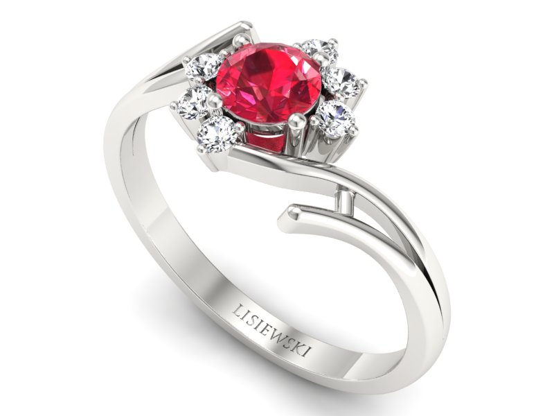 Pierścionek z rubinem z brylantami białe złoto - P15244br1 — zdjęcie 3
