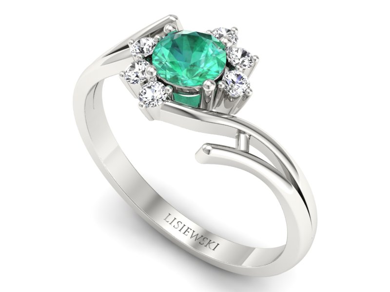 Złoty pierścionek ze szmaragdem z brylantami - P15244bsm — zdjęcie 3